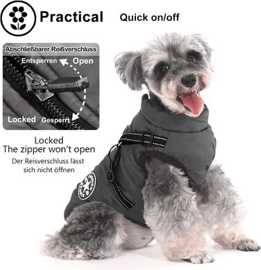 Теплий зимовий одяг для собак, водонепроникний, для маленьких собак, з кільцем, чорний, 30 см