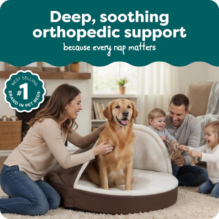 Ортопедичне ліжко для собак Furhaven, середнього та малого розміру, 66 см, знімний, пральний чохол, для собак до 13,6 кг – Sherpa & Wildleder Snuggery – Колір: Синій, розмір: 66 см (Espresso, L 112 x B 112 x H 8 см)