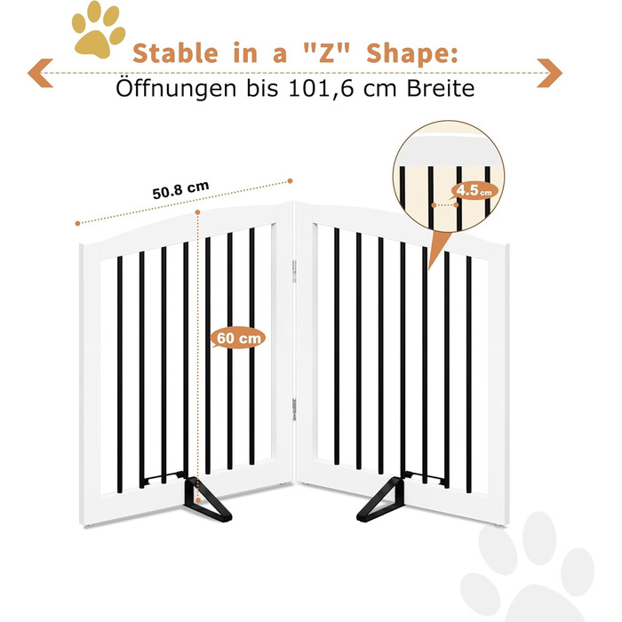 Гілка для собак HOLTICO: захисний бар'єр без свердління, металевий, дерев'яний, для дому, складна, білий, 3 панелі