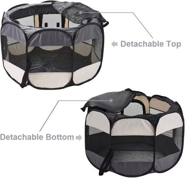 Клітка-манеж для тварин XhuangTech: собаки, коти, цуценята, 80x80x58.4 см, м'який матеріал, портативна, складана, для дому та вулиці, сіра та бежева