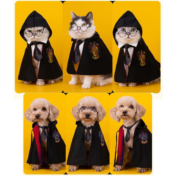 Костюм на Хелловін для собак та котів 3 в 1: шапка-капелюх, окуляри та краватка. Великий, чорний. Cosplay, аксесуари для тварин