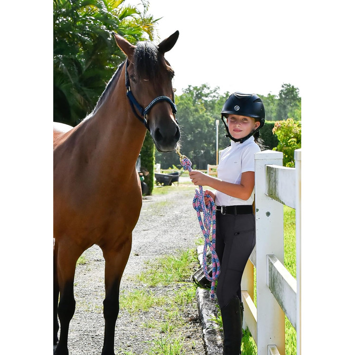 Дитячі штани для їзди верхи FitsT4 - спортивні рейтузи для дівчаток, повний силіконовий наповнювач, рейкові штани, літні штани з 2 бічними кишенями та петлями для ременя, чорний колір, розмір L