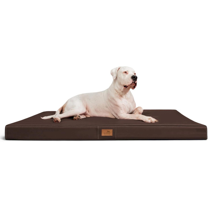 Ортопедичний матрац для собак Tierlando® Oscar Easy CLEAN з екошкіри та віскоеластичної піни, 120x90 см, колір: коричневий | Антипрослизьке покриття