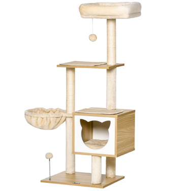 PawHut Cat Tree Бежева котяча печера з платформою висотою 126см з дерева та ДСП Сизаль для кішок