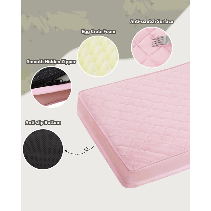 Ортопедичні лежанки для собак великих порід, водовідштовхувальні, знімний, пральний чохол та антиковзаюча підкладка, стегане ліжко для собаки, 119 x 73 см, рожевий колір