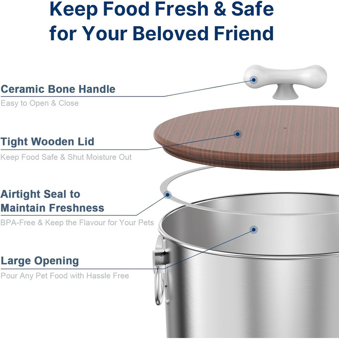 Контейнер для корму для собак та котів Paw Libero, 2 шт., 25 кг (50 кг загалом), нержавіюча сталь, з кришкою з дерева та ручкою з кераміки