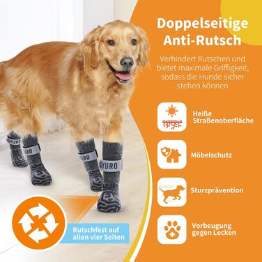 Шкарпетки для собак, 2 пари, протиковзкі, з м'яким захистом подушечок, з надійним застібкою, для дому (XS-2.0, сірий)