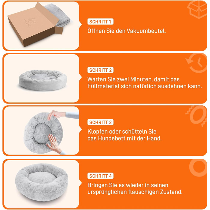 Кругле ліжко для собак O·Lankeji з плюшевого хутра, знімний кошик, для котів та собак, неслизьке дно, для маленьких, середніх та великих собак, сірий колір, M-діаметр 60 см