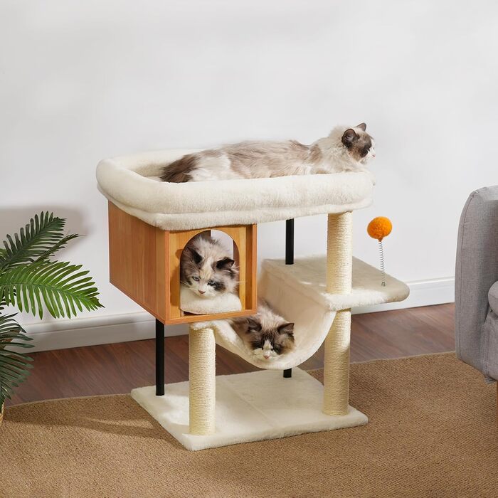 Котячий будиночок з дряпалкою Heybly HCT017WB з великою плюшевою платформою 54 x 40 см та висотою 57.5 см, сталеві труби, стійка основа для великих котів