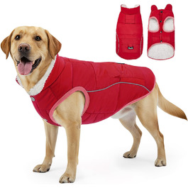 Зимовий одяг для собак Nasjac: тепла куртка зі снігозахистом, флісовою підкладкою, світловідбиваючими смугами та кишенями. Водовідштовхуюча жилетка для собак малих та середніх порід, червона, розмір L