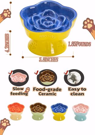 Миска для повільного годування домашніх тварин, керамічна, піднята та нахилена, для котів та маленьких собак, запобігає блювоті та удушенню (Рожева, Блакитна)