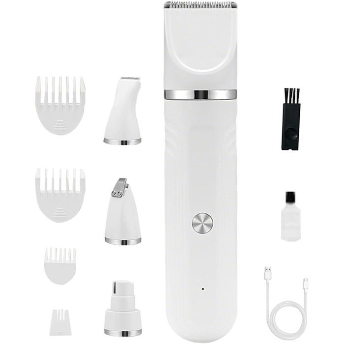 Електрична машинка для грумінгу собак 4-в-1: ножиці, щітка, тример - для собак, котів, цуценят. Зелений/Білий колір