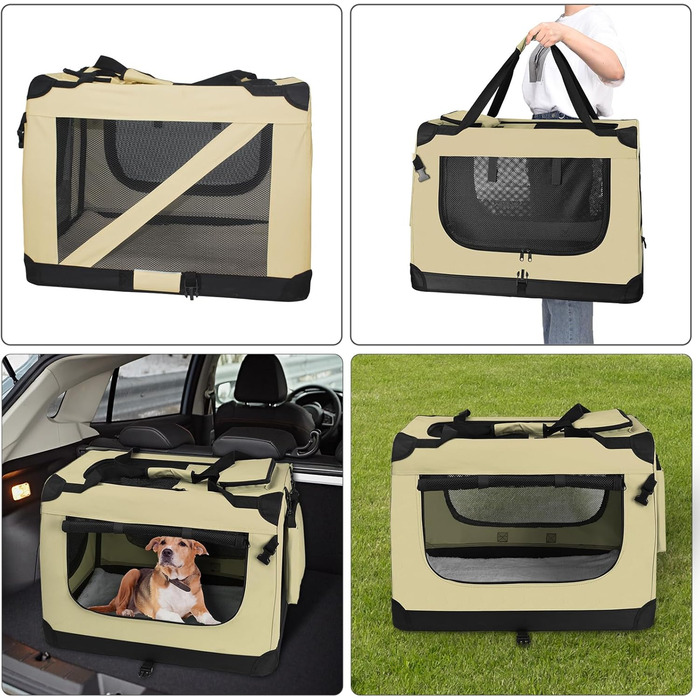 Транспортна переноска для собак PISPET - складана переноска з комфортним вкладишем. Підходить як затишний собачий будинок. Розміри: 80x55x55 см, Бежевий колір