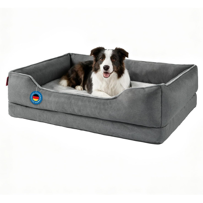 Ортопедичне собаче ліжко Zedelmaier для середніх та великих собак, 90x68x25 см, стійке до подряпин, з товстим матрацом, зручне, знімний чохол, темно-сірий колір