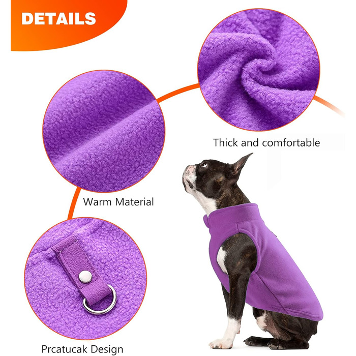 PETCUTE Теплий зимовий пуловер для собак, флісова жилетка для маленьких, середніх та великих собак, жилетка для собак з отвором для повірця, фіолетовий