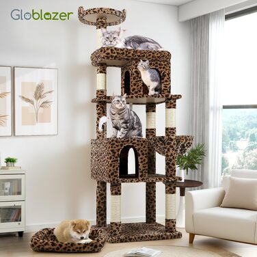Комплекс для котів Globlazer Kratzbaum Maine Coon 183 см з 2 печерами, великою лежаком, стійкий кактус для великих котів (Леопард)
