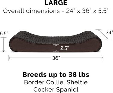 Ліжко для собак Furhaven з Memory Foam, велике/середнє, знімний, пральний чохол, до 17,2 кг, штучне хутро та замша, шоколадно-коричневе, 91x61x14 см
