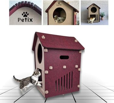 Будиночок для котів XXL Petix Sweet Home 61×40×40 см, бежевий – котяча хатка-ліжко для сну, ігор і схованки, для великих котів, інтер'єрний