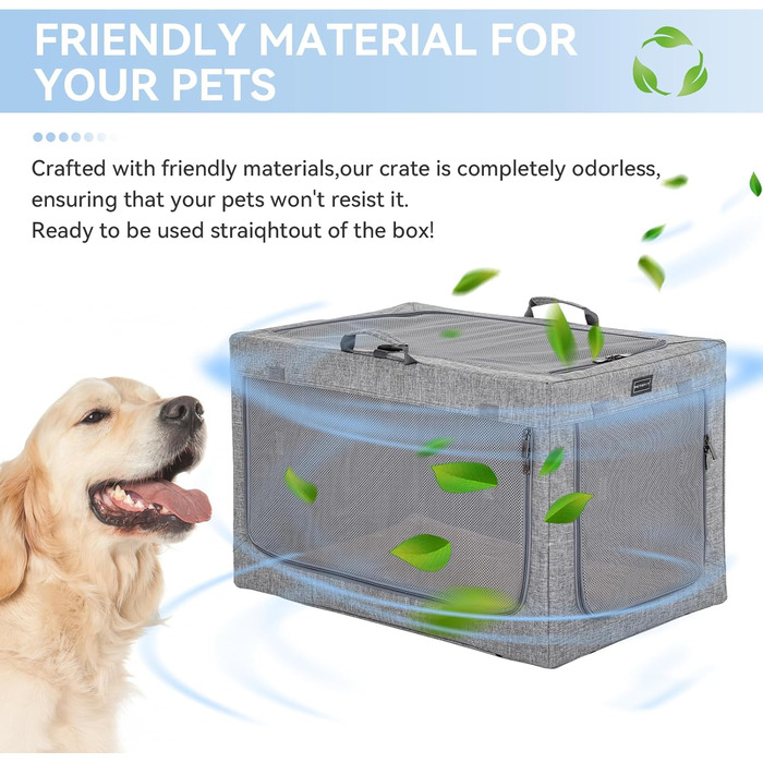 Клітка для собак Petsfit, переносна, сіра, розмір S (61x45x43 см), з м'якою підстилкою та сумкою для зберігання