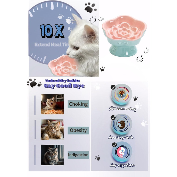 Миска для повільного годування домашніх тварин, керамічна, нахилена, для котів та маленьких собак, рожева