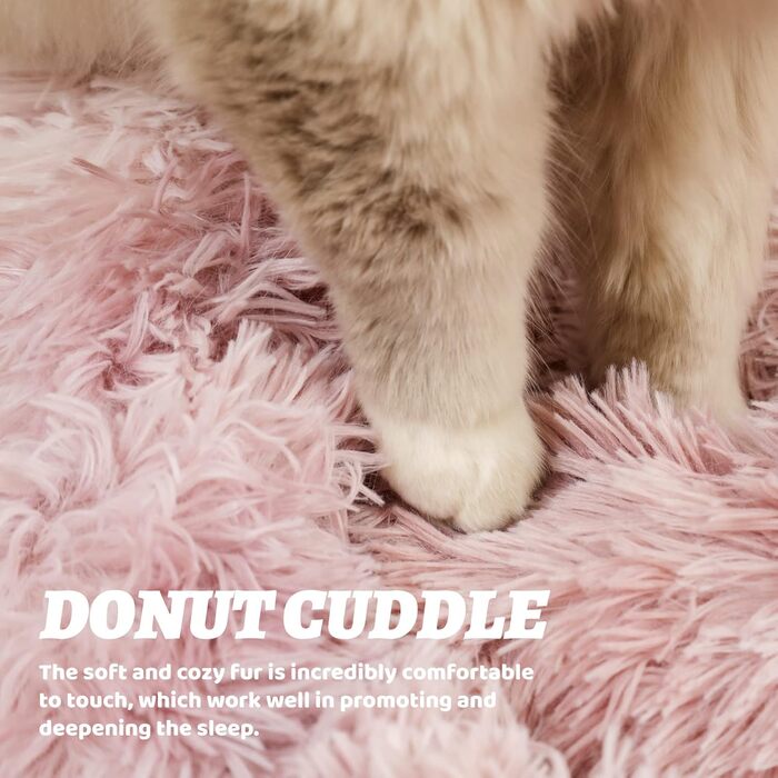 Крісло-лежанка для собак та котів Fuzzy Donut, рожеве, 50.8 x 50.8 см, з плюшем, заспокоює, для здорового сну