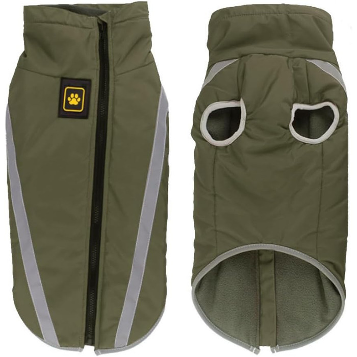 Водонепроникний зимовий теплий одяг для собак FeimaX: куртка з флісовою підкладкою, світловідбиваючі елементи, розмір XXL, оливковий
