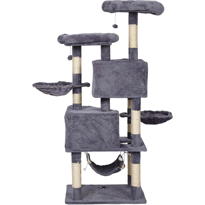 Дряпка для котів Wiltec сірого кольору з мотивом лапок 145 см: дряпка, платформа, будиночок, гамак, кліматичний комплекс для котів