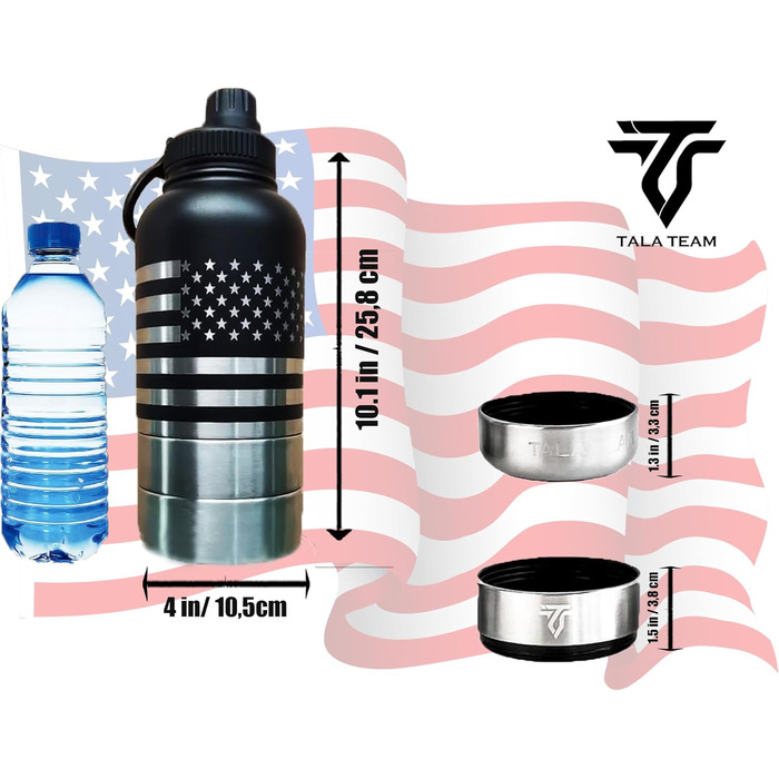 Ізольована пляшка для води для собак TALA TEAM - туристична пляшка з мисками для собак, чорна