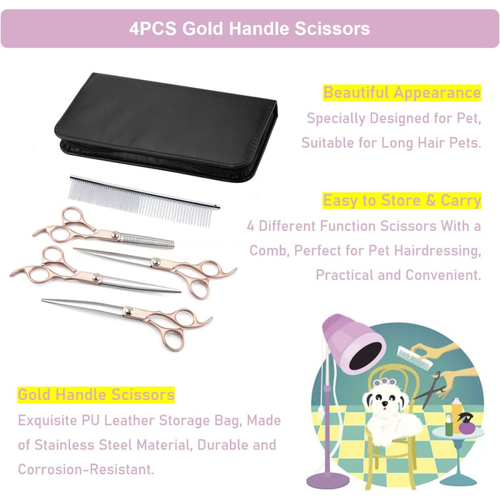 Набір професійних ножиць для грумінгу собак та котів Haustierschere 4 шт. з PU-чохлом
