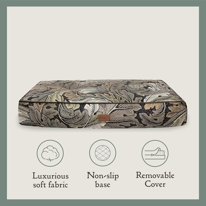 Матрац для собак Rosewood x Morris & Co. великого розміру, бордовий колір, товсто стертий, з неслизьким дном, пральний, з принтом William Morris (Acanthus, L)