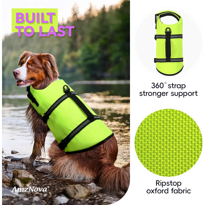 AMZNOVA Жилет рятувальний для собак, жилет для плавання, XS, яскраво-жовтий (33-46 см)