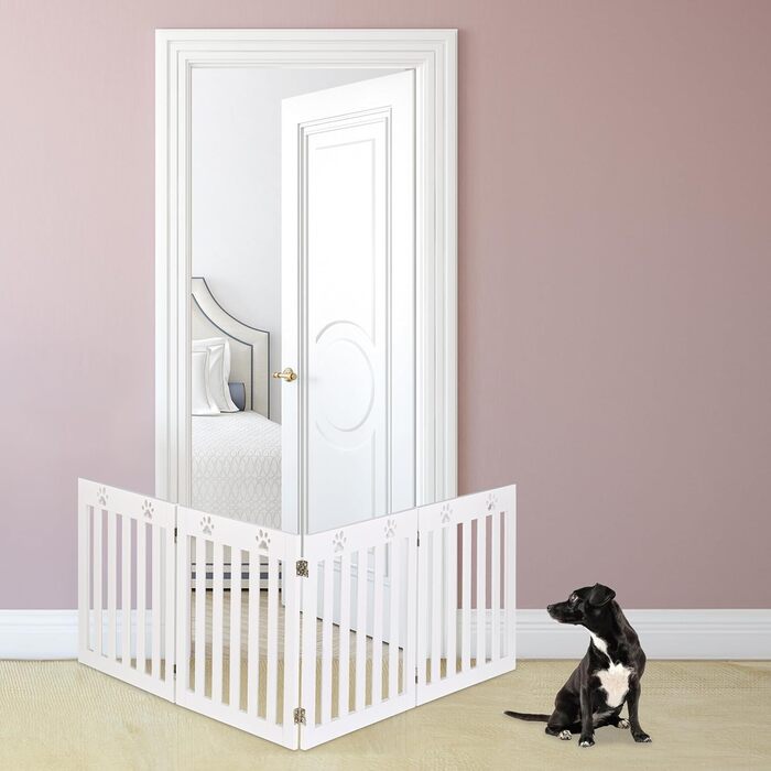 Захисний бар'єр для собак Relaxdays, 60 x 204 см, самостійно встановлюється, складаний, MDF, білий