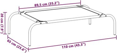 Підвищене собаче ліжко VidaXL, сіре, 110x65x20 см, Textilene та сталь. Собаче ліжко, лежанка, диванчик для собак, лежанка для домашніх тварин, місце для сну собаки, вулиця.