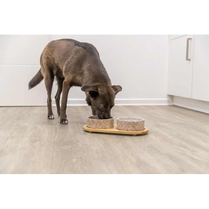 Набір мисок для собак TRIXIE, 800 мл, кераміка/бамбук - миска для корму для собак маленьких та середніх порід, діаметр 16 см, міцна та придатна для миття в посудомийній машині