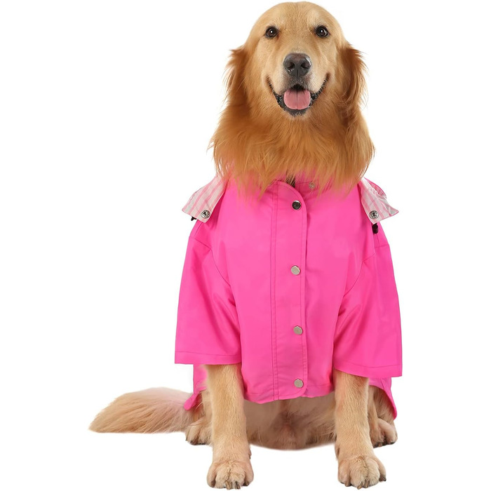 Дощовик для собак HDE, двошаровий, на блискавці, з капюшоном, розмір 3XL (XXX-Large), рожевий