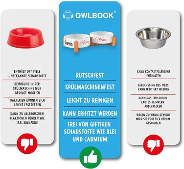 Персоналізована миска для собак OWLBOOK з іменем: керамічна миска з бамбуковим підставкою, 300 мл