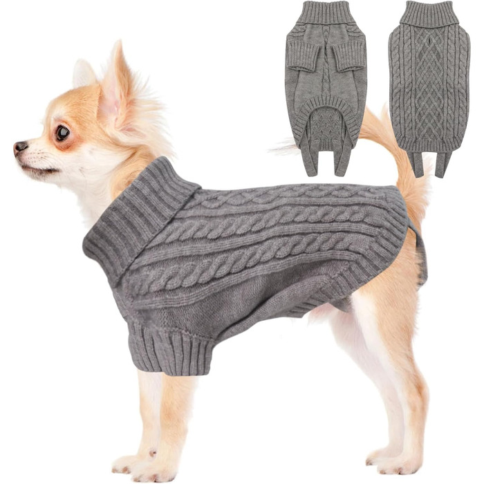 Теплий собачий светр з отвором для повідка, для маленьких собак (Чіхуахуа, котів), з петличкою, сірий, XS (32x23 см)