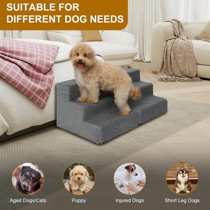 Сходинки для собак - 6-ступенева сходинка для високих ліжок, з високощільним пінопластом, неслизьке покриття, знімне та пральне покриття для собак