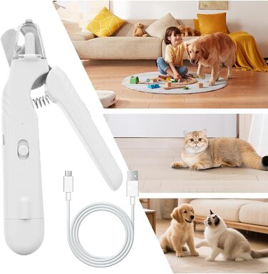 Електричний триммер для нігтів собак і котів з LED-підсвічуванням | Триммер та шліфувальник для догляду за лапами та цуценятами | Білий