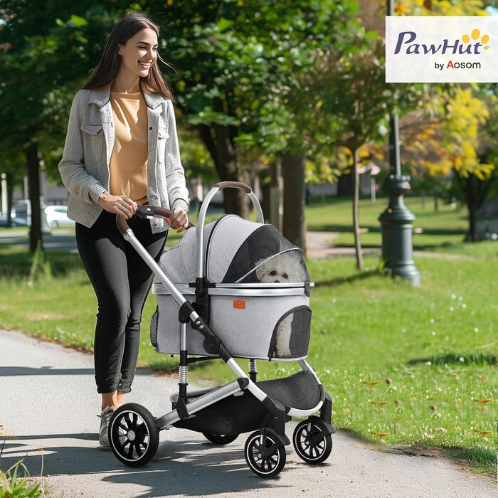 Візок для собак та котів PawHut 3-в-1, розкладний, до 10 кг, сірий