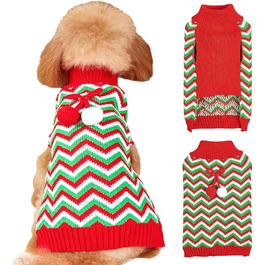 Стильний зимовий светр Jecikelon для собак, теплий і м'який, розмір L, зелений в смужку. Ідеальний для маленьких собак та цуценят.