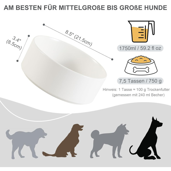Керамічна миска для собак - неслизька, для маленьких та середніх собак, для води та корму. Керамічна миска для котів. Біла, 15 см, 720 мл