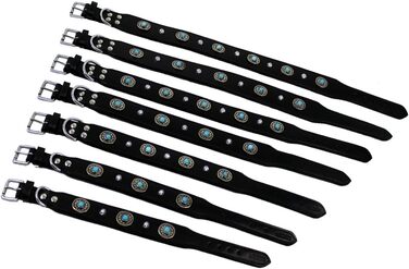 Нашийник для собак MICHUR Alonzo з натуральної шкіри, чорний, широкий, з синіми каменями та заклепками, різні розміри, обхват шиї 33-38 см