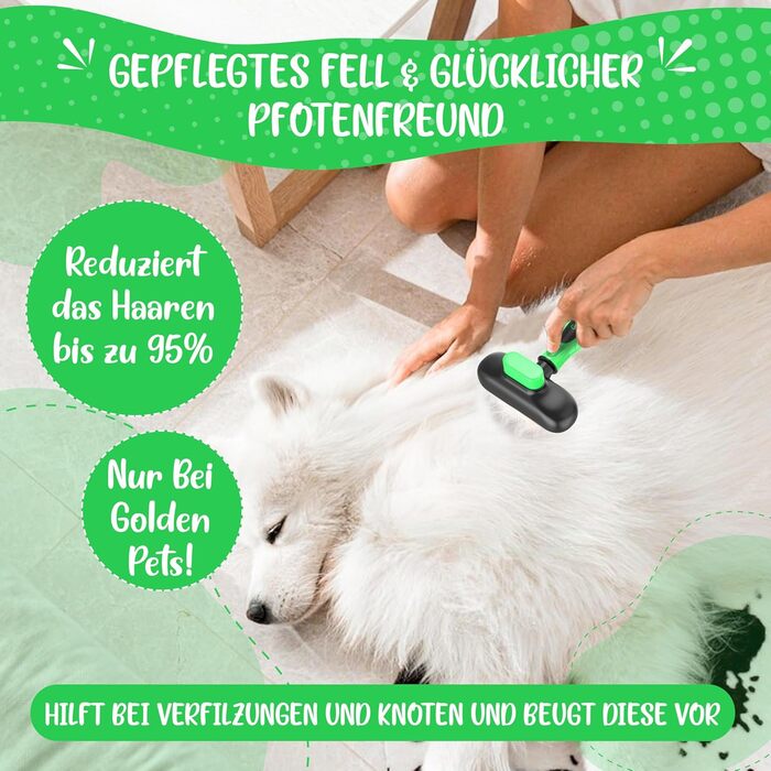 Щітка для вичісування підшерстя собак та котів (довгошерстих порід) - щітка для видалення підшерстка, ковтунів та вузлів, для линьки, Golden Pets
