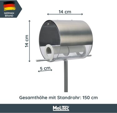 Годівниця для птахів MeLiTec з нержавіючої сталі, стояча, 150 см, 14x14 см