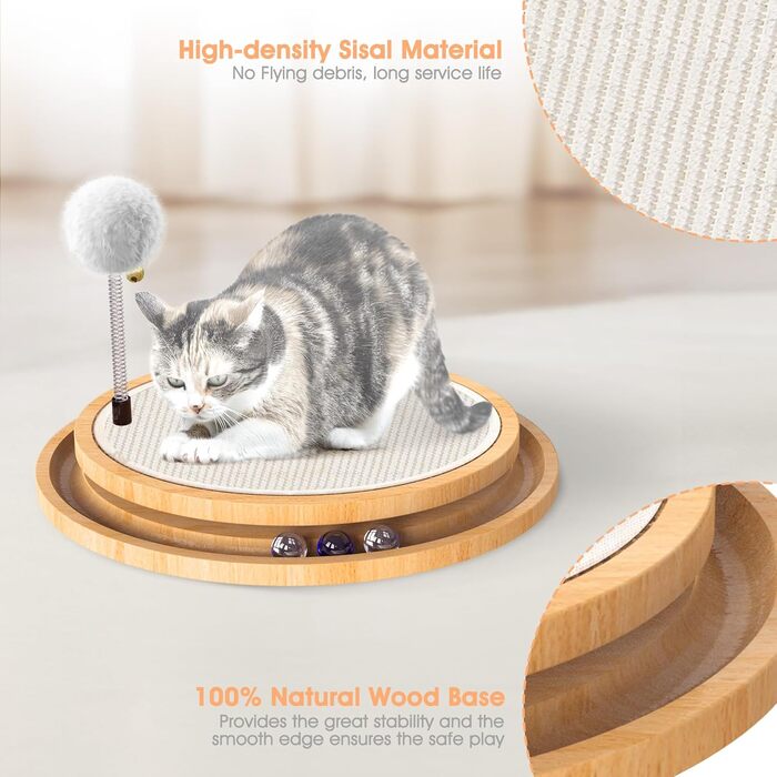 Кігтеточка з сизалю для котів з дзвіночком та м'ячиком, інтерактивна іграшка-кульова дорога для фізичних та ментальних вправ