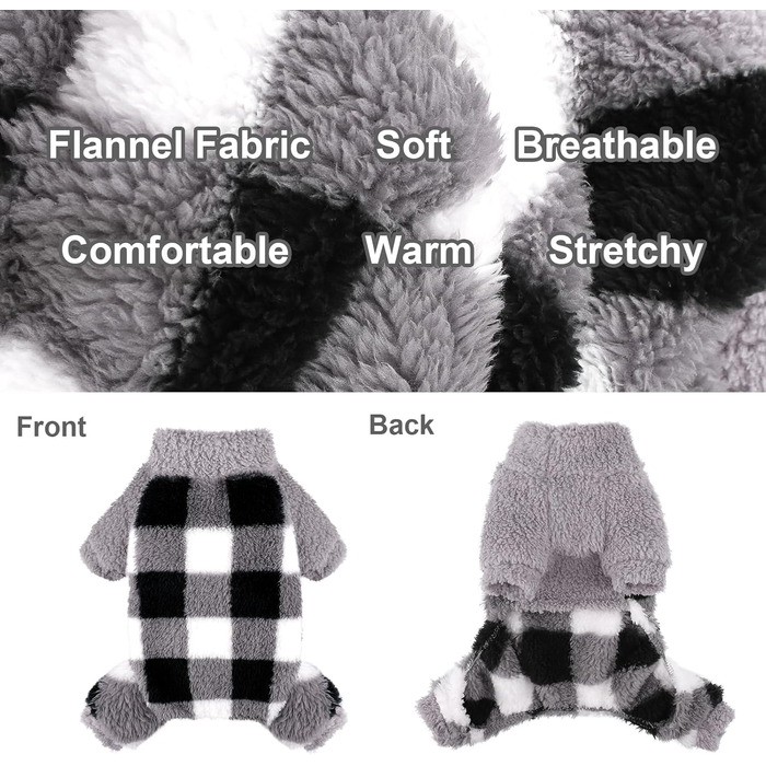 Піжама для собак з коміром-стійкою, флісовий пуловер для собак, зимовий, милий, одяг для маленьких собак, одяг для цуценят, комбінезон для домашніх тварин, чихуахуа, йоркширський тер'єр, одяг для котів (сірий, розмір XS, сірий X-Small)