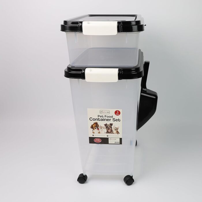 DIVCHI Контейнер для зберігання корму для тварин 3 шт. з мірною ложкою, для собак, котів, чорний