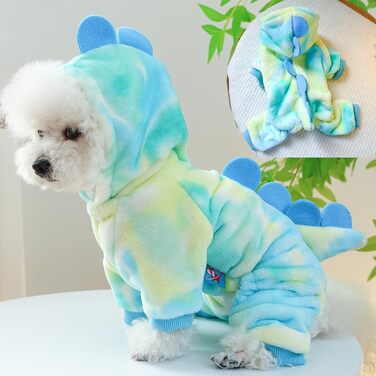 Костюм динозавра для собак, зимовий халат для цуценят, теплий халат з капюшоном, блакитний верхній одяг для холодної погоди, теплий одяг для домашніх тварин на Різдво, Хелловін (Рожевий, M) (X-Large, Зелений)