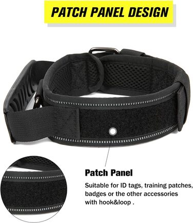 Тактичне обіднє нашийник для собак з ручкою та повідок, військовий нашийник. М'яка підкладка, нейлон, регульований, для середніх та великих собак XL, чорний P5